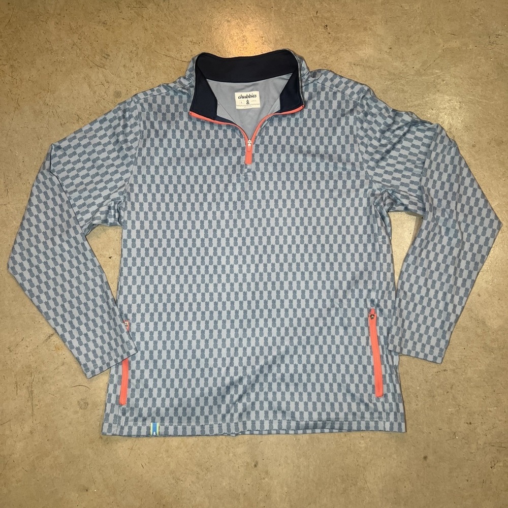 CHUBBIES COASTAL COURSE MOVEMENTUM Mens Sz Large Blue 1/4 Zip Pineapple Pullover